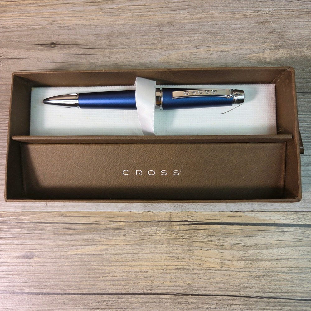 Cross Ballpoint Pen Matte Blue Chrome Trim Executive Writing Gift Set With Box